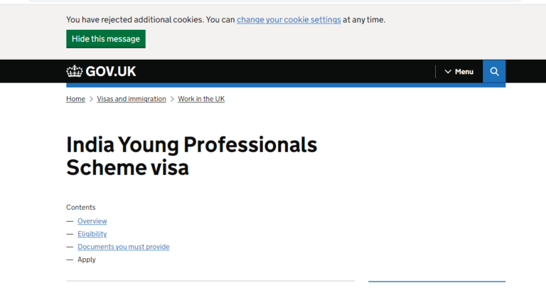 UK India Young Professionals Scheme Online Registration